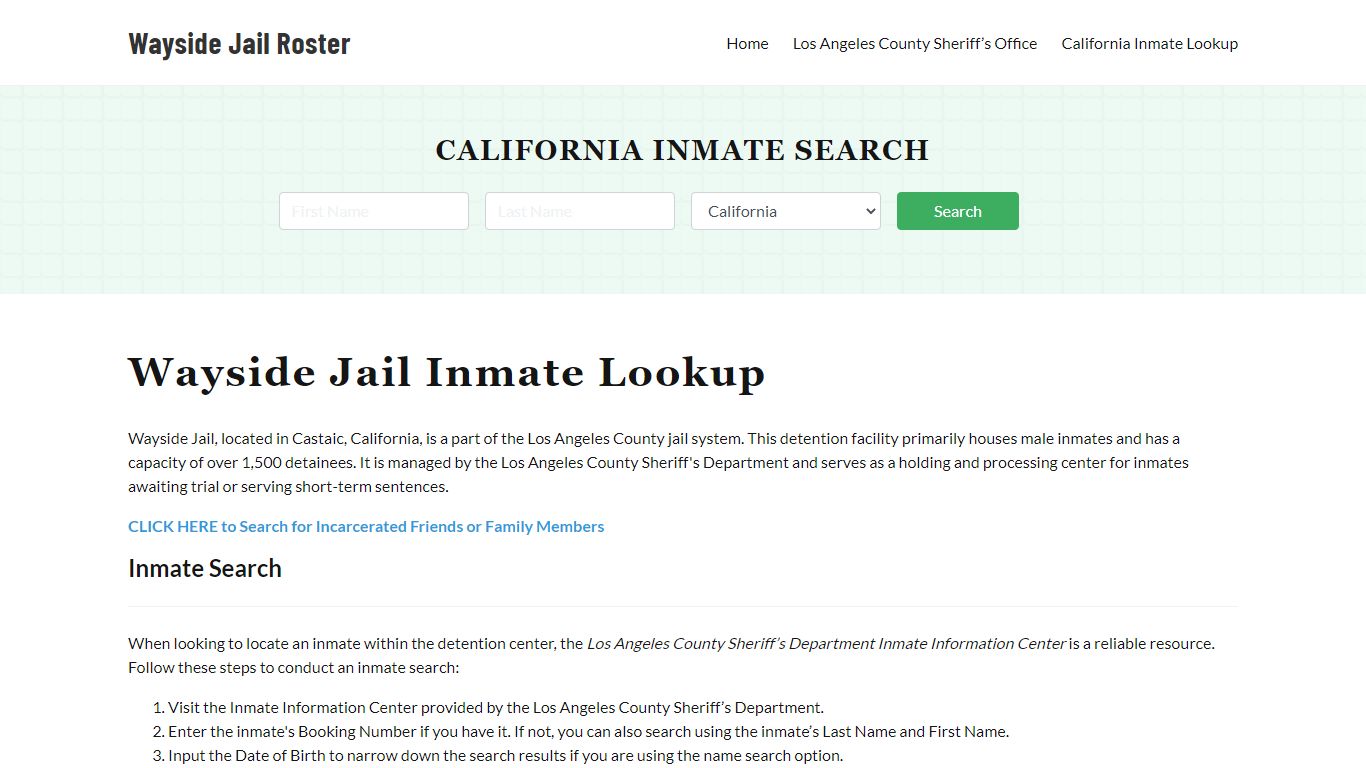 Wayside Jail Roster Lookup, CA, Inmate Search